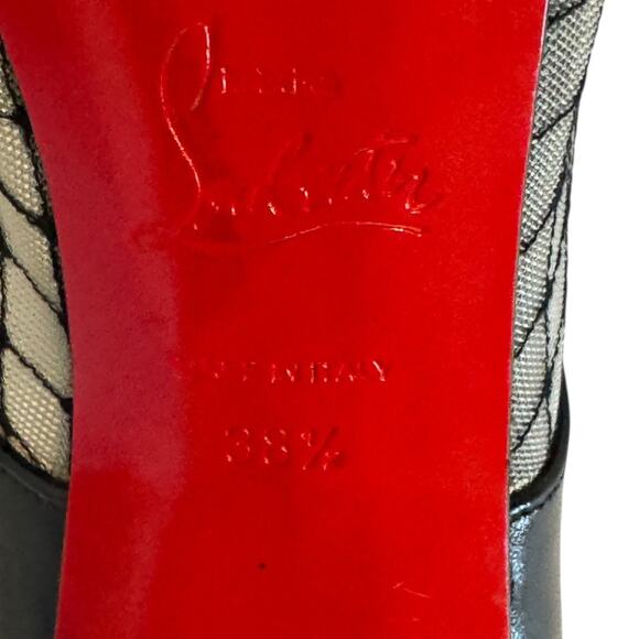 Christian Louboutin Resillana Black Leather & Mesh Peep Toe Heels Size 38.5 - Picture 12 of 13
